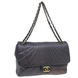 Pre Owned Chanel Metallic Purple Lambskin Maxi Flap Bag