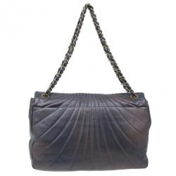 Pre Owned Chanel Metallic Purple Lambskin Maxi Flap Bag