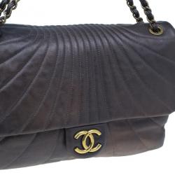 Pre Owned Chanel Metallic Purple Lambskin Maxi Flap Bag