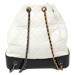 Pre Owned Chanel White/Black Aged Quilted Leather Small Gabrielle Backpack