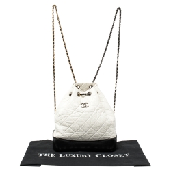 Pre Owned Chanel White/Black Aged Quilted Leather Small Gabrielle Backpack