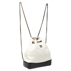 Pre Owned Chanel White/Black Aged Quilted Leather Small Gabrielle Backpack