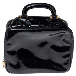 Pre Owned Chanel Black Patent Leather Vintage CC Vanity Case Top Handle Bag