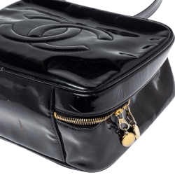 Pre Owned Chanel Black Patent Leather Vintage CC Vanity Case Top Handle Bag