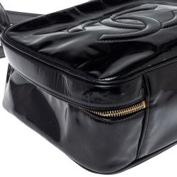 Pre Owned Chanel Black Patent Leather Vintage CC Vanity Case Top Handle Bag