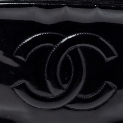 Pre Owned Chanel Black Patent Leather Vintage CC Vanity Case Top Handle Bag
