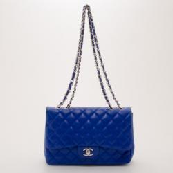 Pre Owned Chanel Electric Blue Lambskin Jumbo Flap