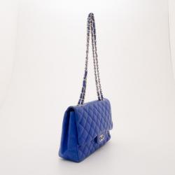 Pre Owned Chanel Electric Blue Lambskin Jumbo Flap