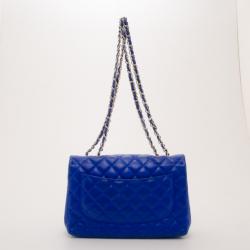 Pre Owned Chanel Electric Blue Lambskin Jumbo Flap