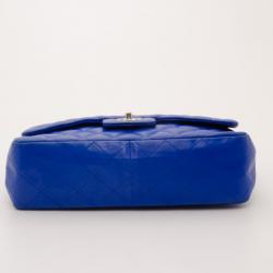 Pre Owned Chanel Electric Blue Lambskin Jumbo Flap