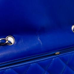 Pre Owned Chanel Electric Blue Lambskin Jumbo Flap
