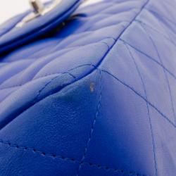 Pre Owned Chanel Electric Blue Lambskin Jumbo Flap