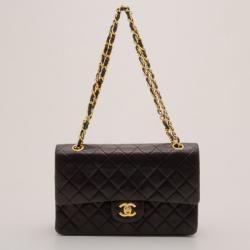 Pre Owned Chanel Vintage Black Lambskin Medium Flap Bag 
