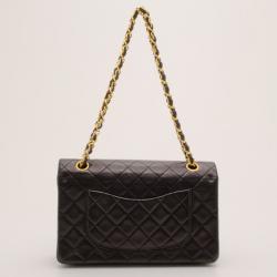 Pre Owned Chanel Vintage Black Lambskin Medium Flap Bag 
