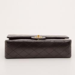 Pre Owned Chanel Vintage Black Lambskin Medium Flap Bag 
