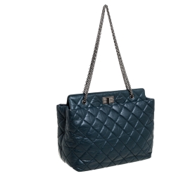 Pre Owned Chanel Dark Green Quilted Aged Leather 2.55 Reissue Grand Shopping Tote