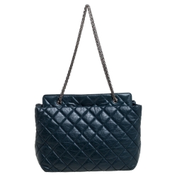 Pre Owned Chanel Dark Green Quilted Aged Leather 2.55 Reissue Grand Shopping Tote