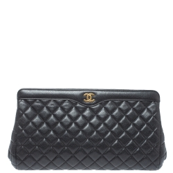 Pre Owned Chanel Black Quilted Caviar Leather In Story Clutch