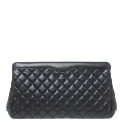 Pre Owned Chanel Black Quilted Caviar Leather In Story Clutch