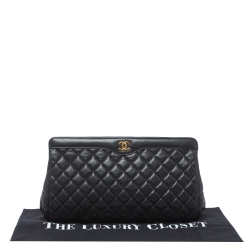 Pre Owned Chanel Black Quilted Caviar Leather In Story Clutch