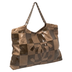 Pre Owned Chanel Brown Leather and Patent Leather Large Brooklyn Patchwork Cabas Tote 