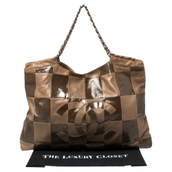 Pre Owned Chanel Brown Leather and Patent Leather Large Brooklyn Patchwork Cabas Tote 