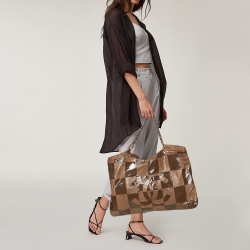 Pre Owned Chanel Brown Leather and Patent Leather Large Brooklyn Patchwork Cabas Tote 