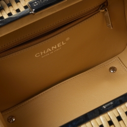 Pre Owned Chanel Beige/Black Rattan and Patent Leather CC Vanity Case Bag