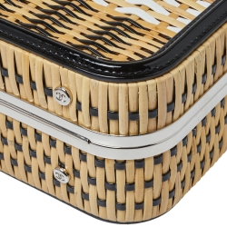 Pre Owned Chanel Beige/Black Rattan and Patent Leather CC Vanity Case Bag