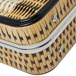 Pre Owned Chanel Beige/Black Rattan and Patent Leather CC Vanity Case Bag
