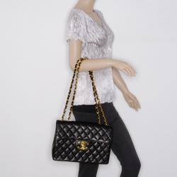 Pre Owned Chanel Vintage Black Lambskin XL Jumbo Flap Bag