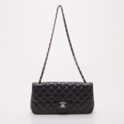 Pre Owned Chanel Black Quilted East West Flap Bag
