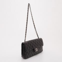 Pre Owned Chanel Black Quilted East West Flap Bag