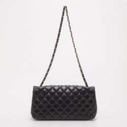 Pre Owned Chanel Black Quilted East West Flap Bag