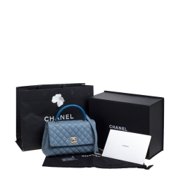 Pre Owned Chanel Blue Caviar Leather and Lizard Medium Coco Top Handle Bag