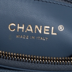Pre Owned Chanel Blue Caviar Leather and Lizard Medium Coco Top Handle Bag