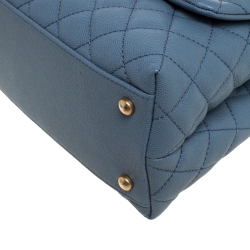 Pre Owned Chanel Blue Caviar Leather and Lizard Medium Coco Top Handle Bag