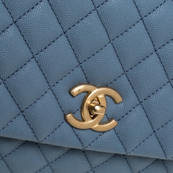 Pre Owned Chanel Blue Caviar Leather and Lizard Medium Coco Top Handle Bag