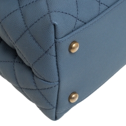 Pre Owned Chanel Blue Caviar Leather and Lizard Medium Coco Top Handle Bag