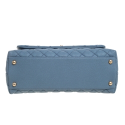 Pre Owned Chanel Blue Caviar Leather and Lizard Medium Coco Top Handle Bag