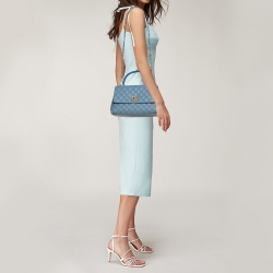 Pre Owned Chanel Blue Caviar Leather and Lizard Medium Coco Top Handle Bag