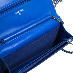 Chanel Blue Quilted Patent Leather Classic Wallet on Chain