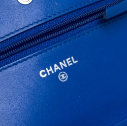 Chanel Blue Quilted Patent Leather Classic Wallet on Chain
