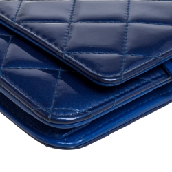 Chanel Blue Quilted Patent Leather Classic Wallet on Chain