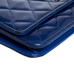 Chanel Blue Quilted Patent Leather Classic Wallet on Chain