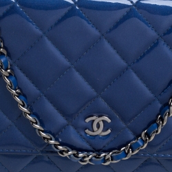 Chanel Blue Quilted Patent Leather Classic Wallet on Chain