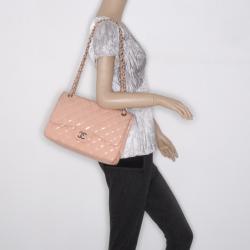 Pre Owned Chanel Light Pink Patent Jumbo Classic Flap