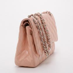 Pre Owned Chanel Light Pink Patent Jumbo Classic Flap