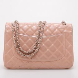 Pre Owned Chanel Light Pink Patent Jumbo Classic Flap