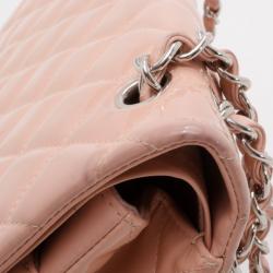 Pre Owned Chanel Light Pink Patent Jumbo Classic Flap